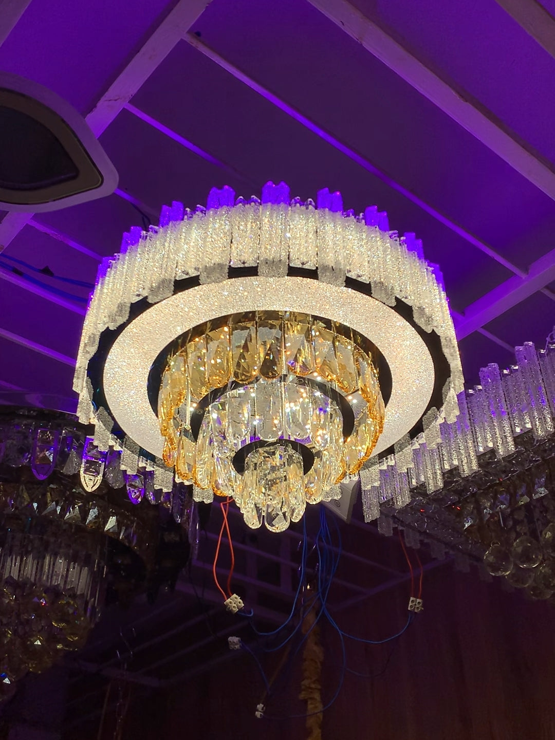 Unique Crystal Chandelier | Oval (800X300)MM, [D6580] | With Bluetooth | 3 Colour Effect |