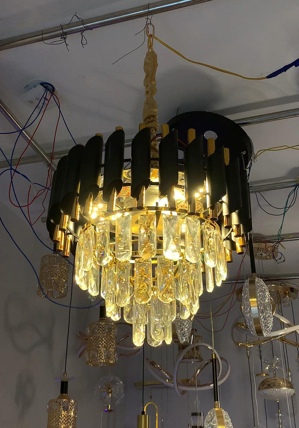 Chandeliers Black Mamba | D1207 | 300MM to 600MM | RGB 3 Step, Blutooth, Speker , Moving, Remote. - Luxury Lighting India